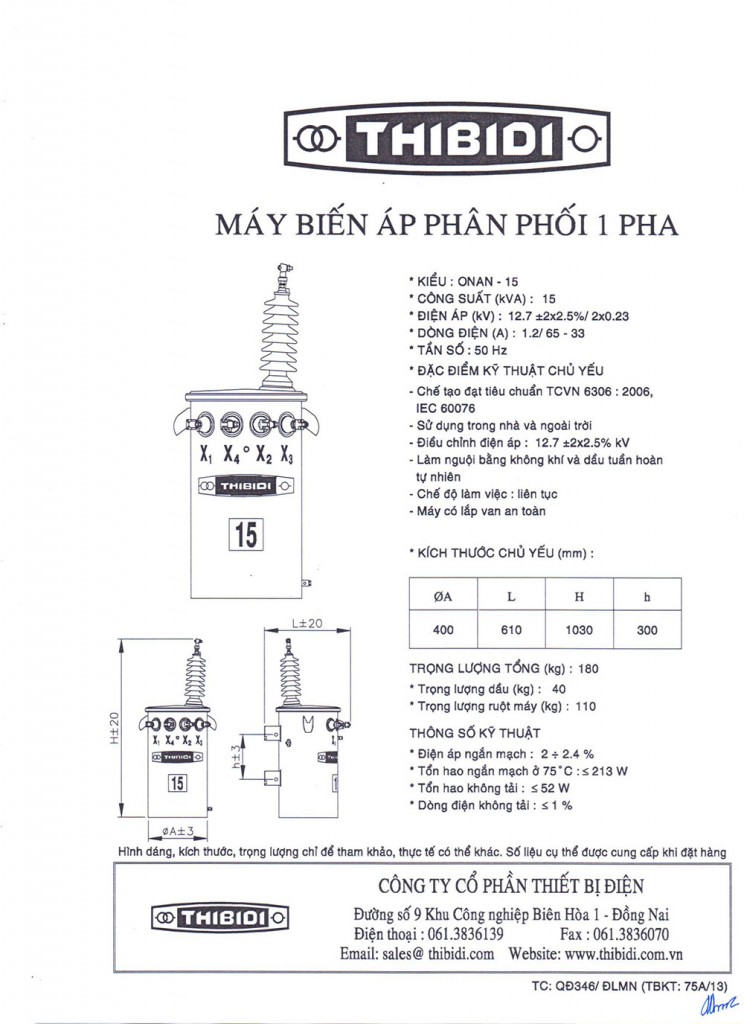 Máy biến áp thibidi 15KVA-TC-346