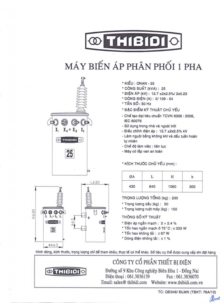 Máy biến áp thibidi 25KVA-TC-346