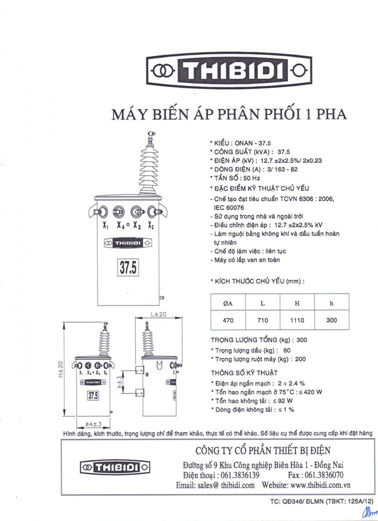 Máy biến áp thibidi 37,5KVA - TC - 346