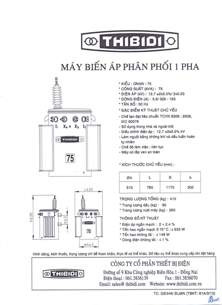 Máy biến áp thibidi 75KVA-TC-346